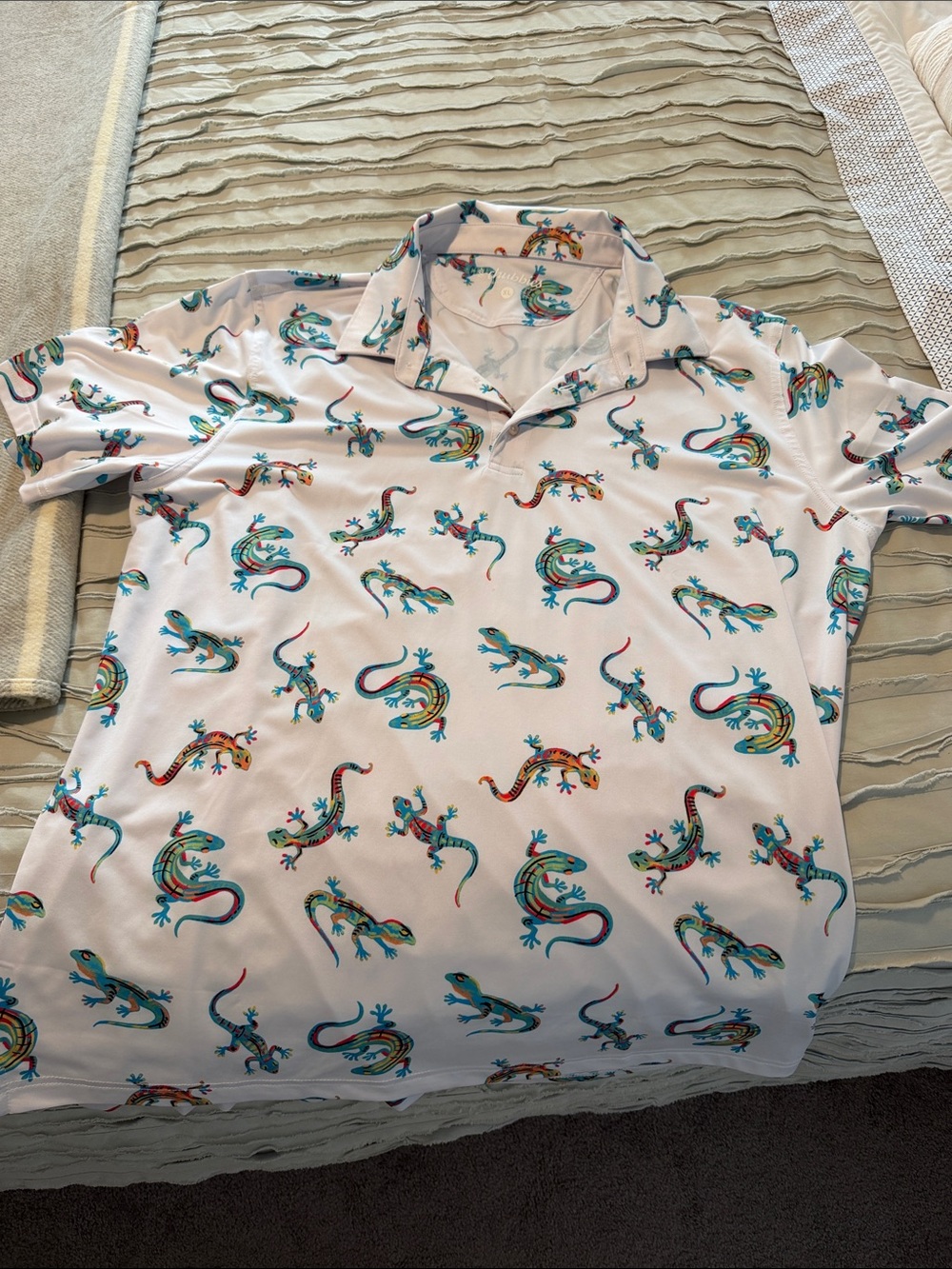 chubbies White Polo with Colorful Lizard Print